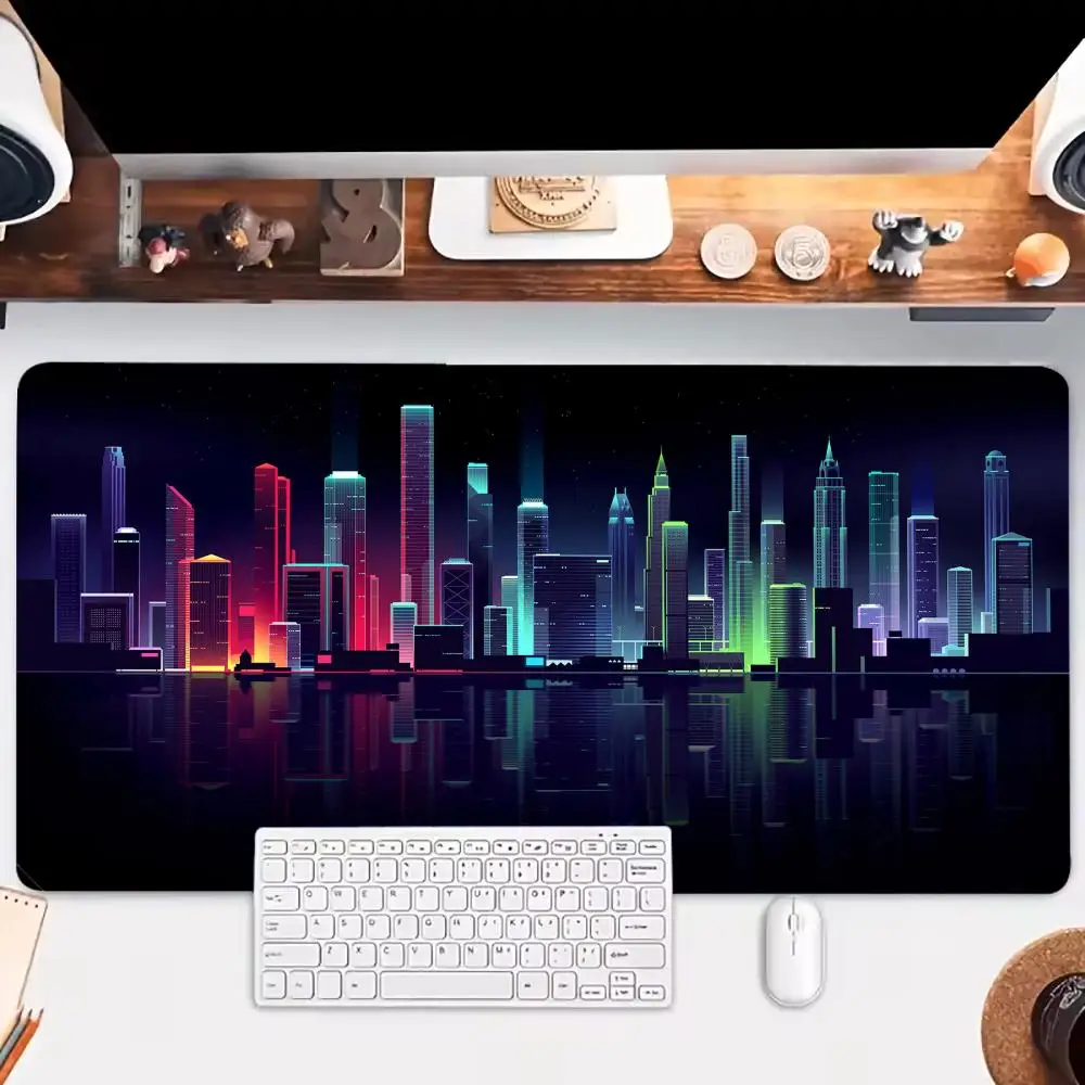 

Night City Landscape Desk Accessory Aesthetic Mouse Pad Large Game Mousepads Non-slip Laptop Tablet Mat Table Cushion PC Playmat