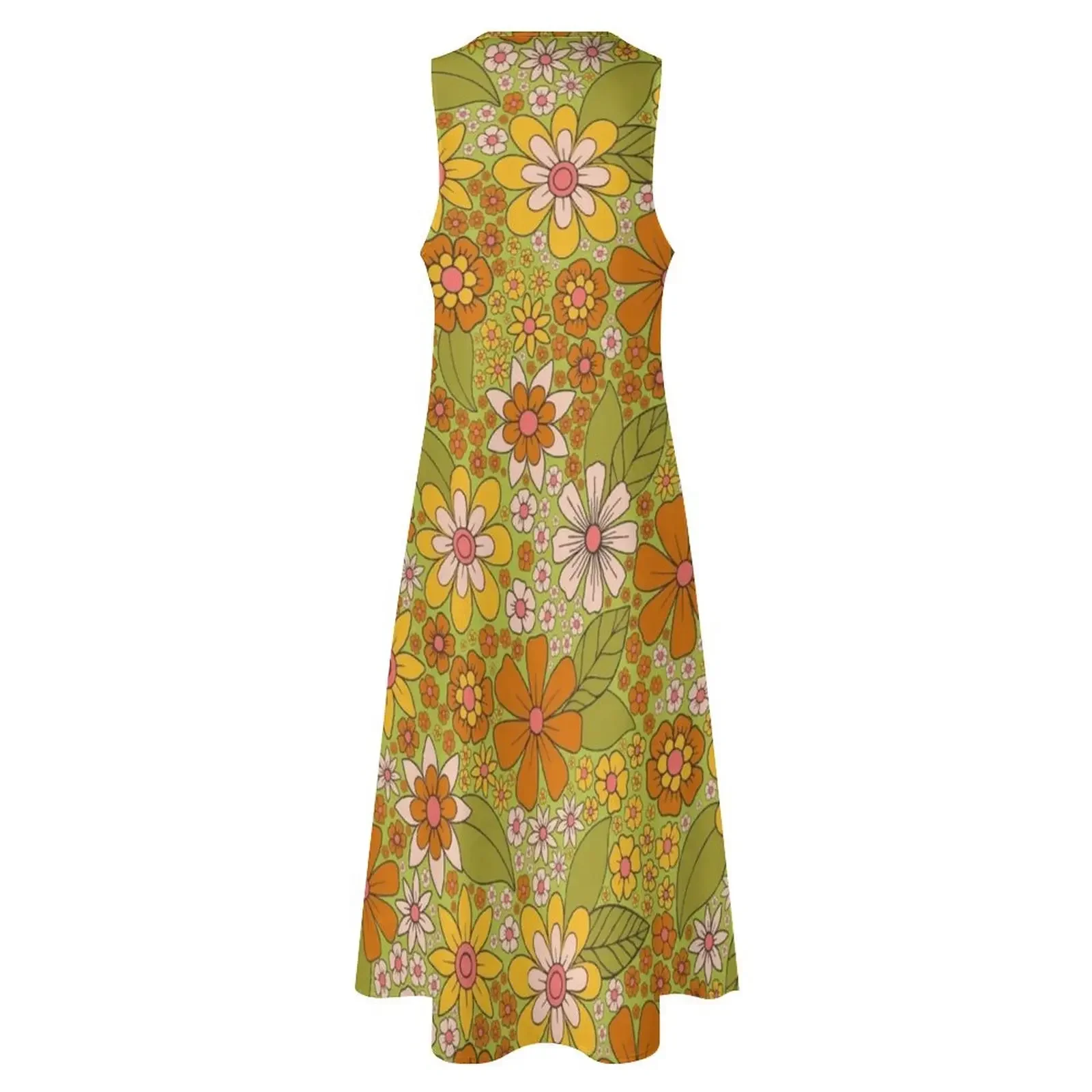 1960s, 1970s Retro Floral in Green, Pink & Orange - Flower Power Long Dress summer dresses dress women summer 2025 Dress