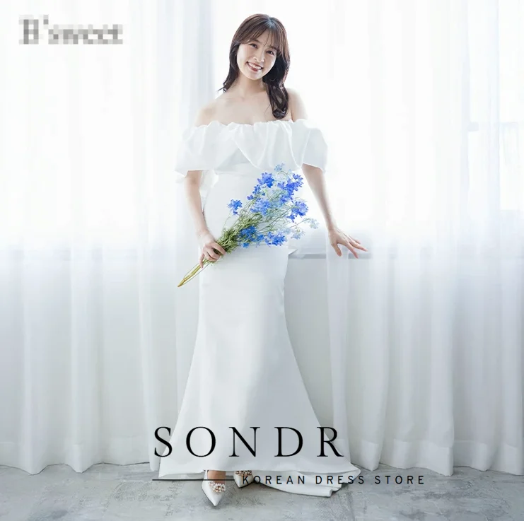 Sondr Off the Shoulder Ruffled Korean Wedding Dresses Corset Back Japanese Bridal Gowns Garden Customized Wedding Party Dresses