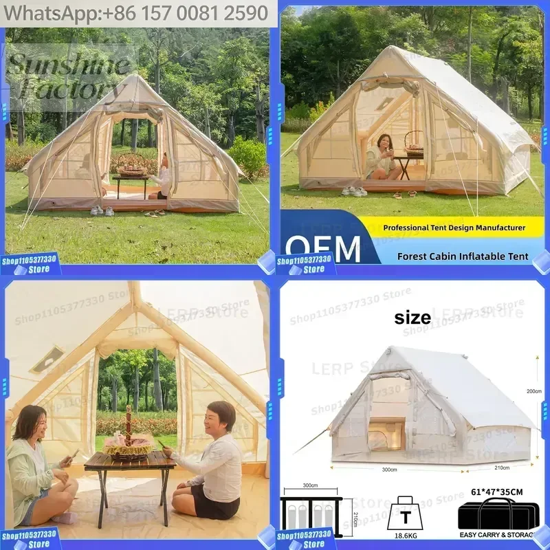 Outdoor Folding Portable Oxford Double Layer Camping Hut Waterproof Ridge Large Size Fully Automatic Inflatable Tent