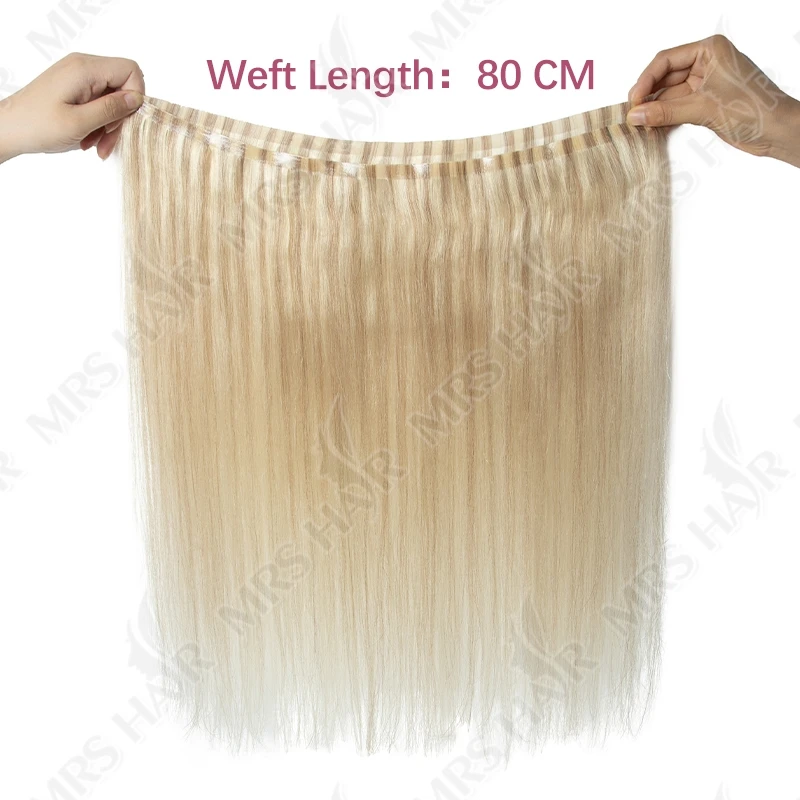 Fasci di nastro per capelli umani con trama lunga in PU Nastro di trama in pelle PU nelle estensioni Nessuna colla Trama di nastro dritto naturale 40-50G 12-20 pollici 80 cm