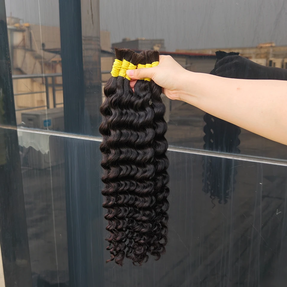 Bulk intrecciare i capelli 100% capelli umani onda profonda non trasformata nessuna trama Boho trecce capelli umani estensioni all'ingrosso capelli Remy indiani 1B