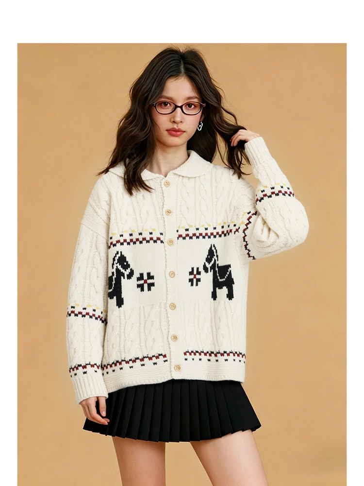 

Forever 2 Knitted Cardigan Collar New Year Year Embroidery Women's Winter Loose Fit Long Sve ort Length Butt...