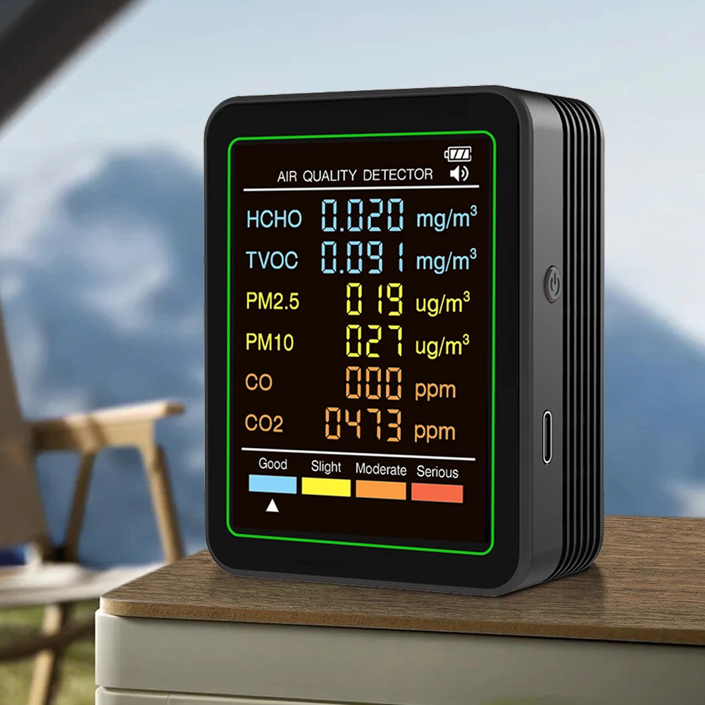 6 In 1 Air Quality Monitor PM2.5 PM10 TVOC CO2 CO Meter Formaldehyde Detector CO2 Sensor Multifunctional Air Quality Detector