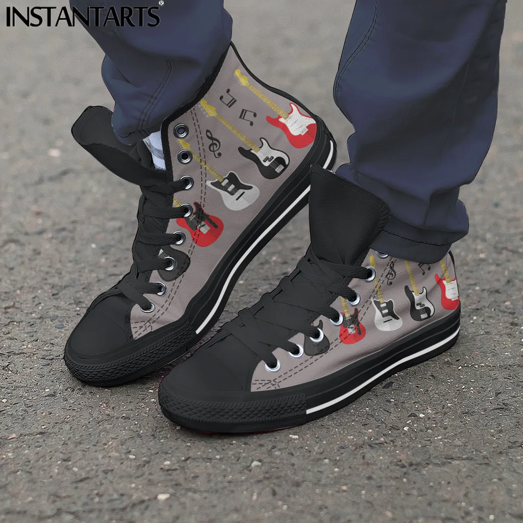 Men's Cool Vulcanize Shoes Guitar Casual Teen Boys High Top Lace-up Canvas Shoes For Male Flats Outdoor Zapatillas
