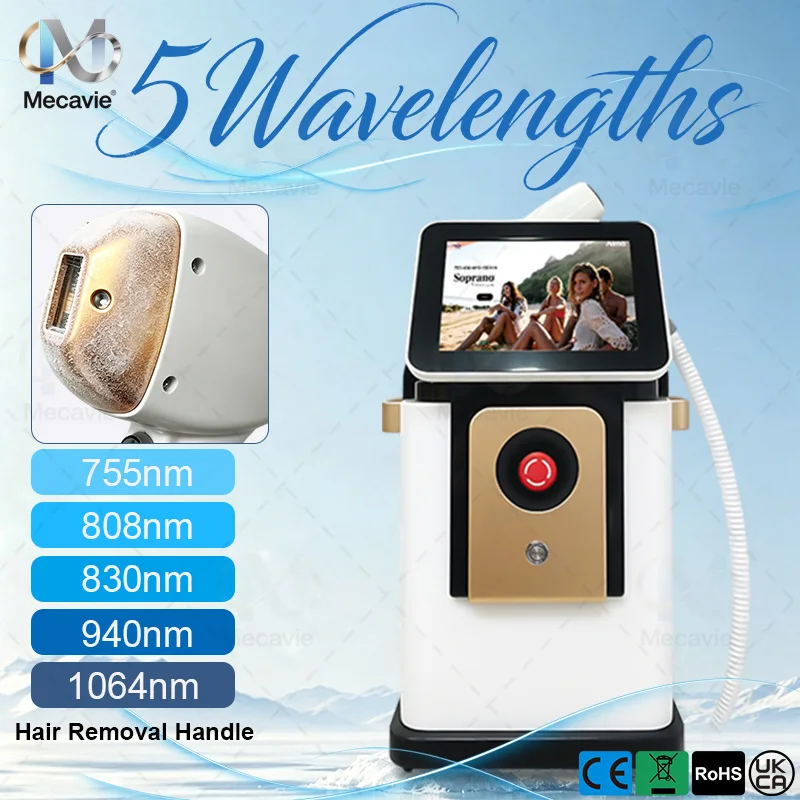 5 Wavelengths Diode Laser Hair Removal Machine 755nm 808nm 830nm 940nm 1064nm Ice Point Painless Permanent Hair Removal Beauty