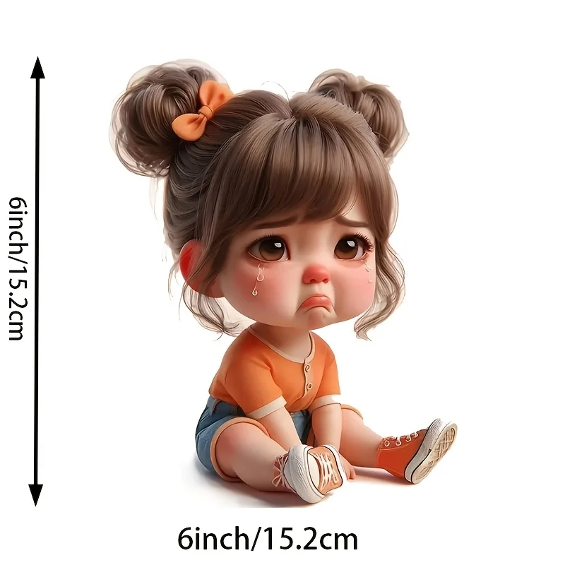 Crying Baby Girl 2D Flat Vinyl Decals Waterproof Stickers Fit Car Laptop Water Bottle Decor