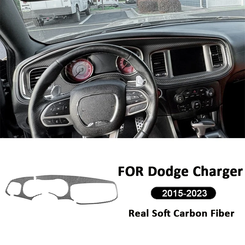 For Dodge Charger 2015-2023 Carbon Fiber Car Center Instrument Panel Air Conditioning Outlet Vent Panel Frame Decoration Sticker