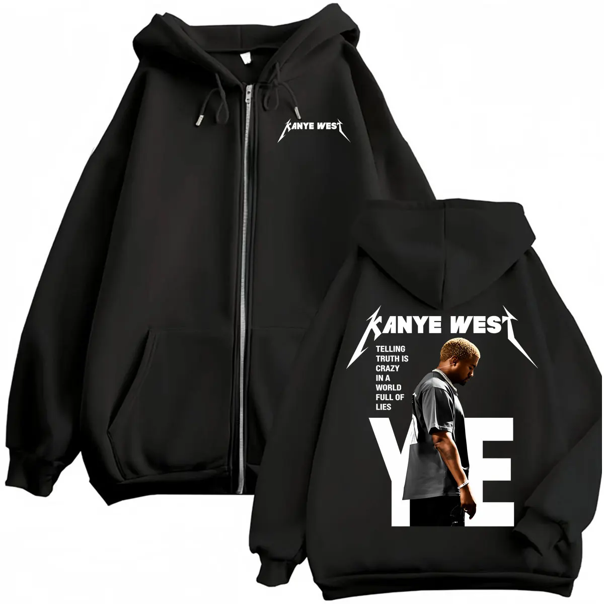 Kanye West : Le dire la vérité est fou dans un monde plein de mensonges – Sweat-shirts, vestes, manteaux, vêtements pour hommes, mode Hip Hop, sweats à capuche zippés
