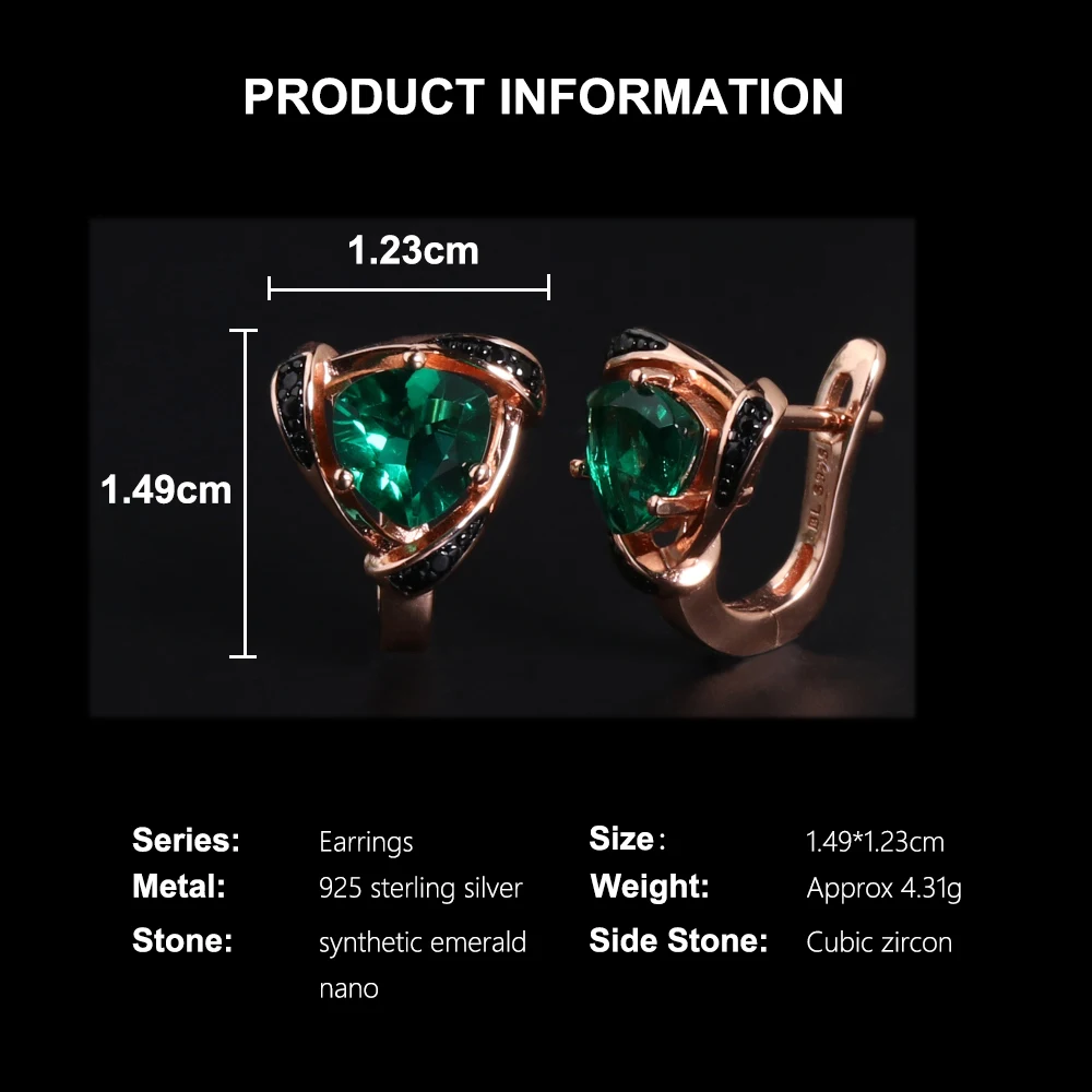 925 sterling silver earrings 2.20ct created Triangle 7.0mm emerald Nano fine jewelry for women's wedding and party wear view 4