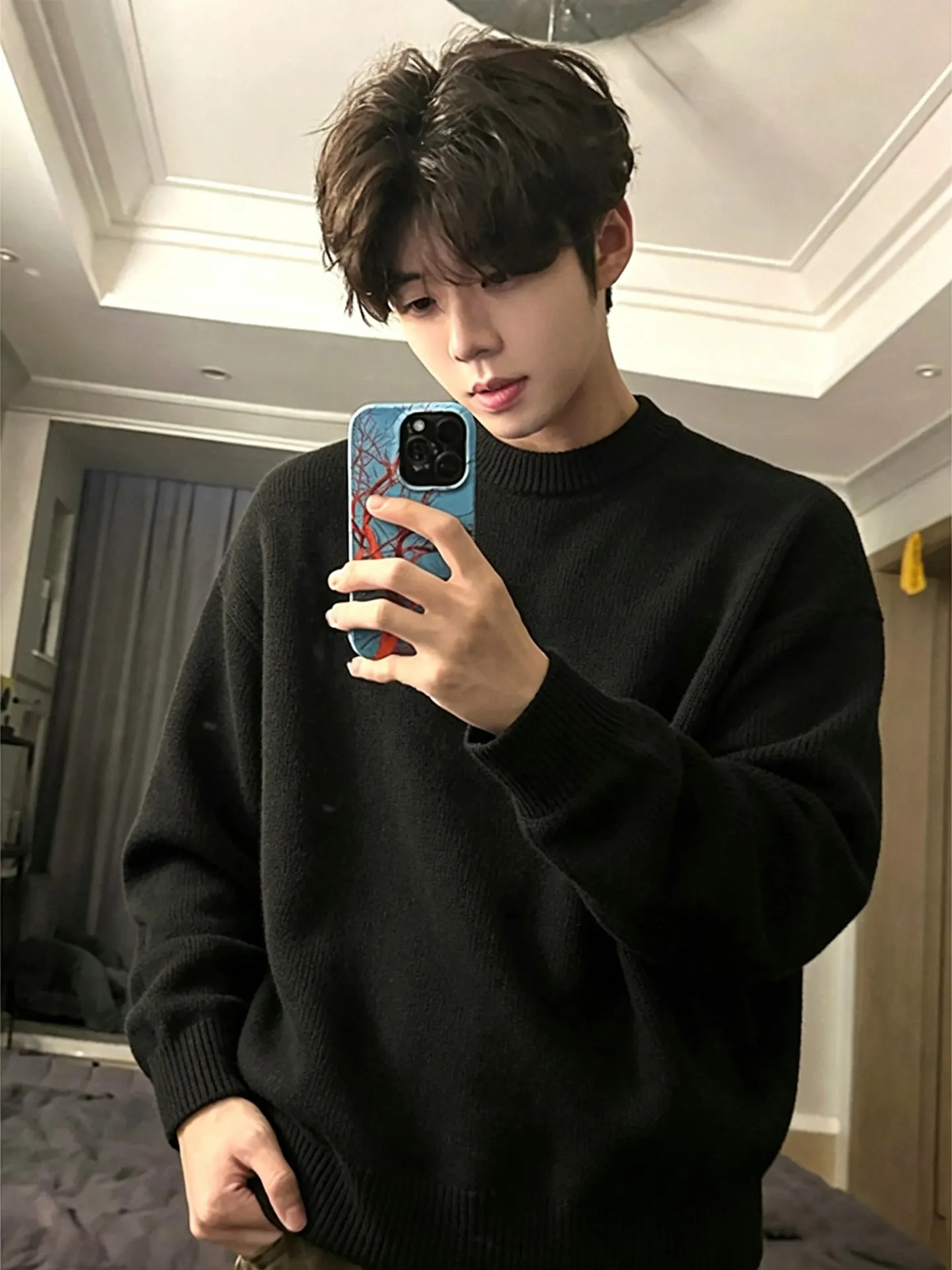 Black Knitted Slim Fit Men's Sweater Casual Style Inner Wear Lazy Style Knitted Coat Autumn Winter Youth Fashion Warmth