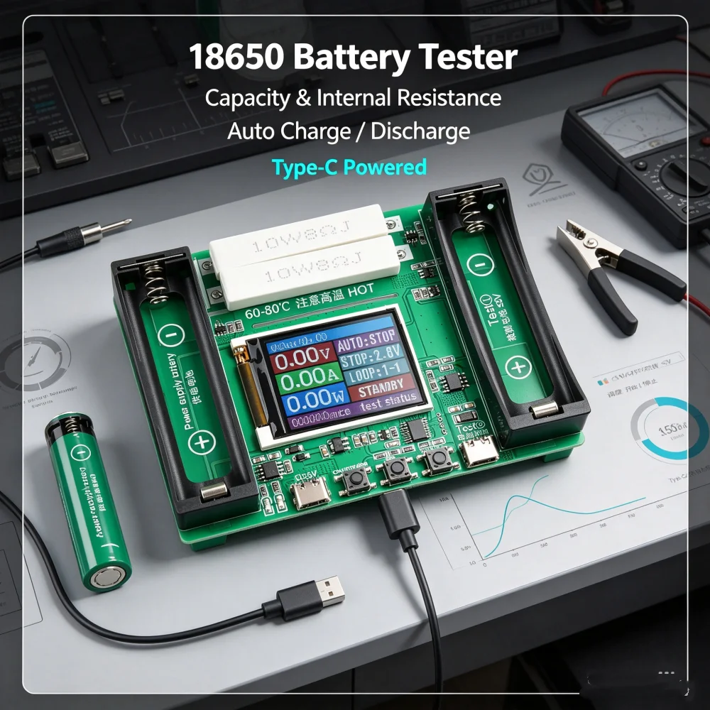 18650 21700 Lithium Battery Capacity Tester Internal Resistance Tester Module Battery Power Detector Module Type-C