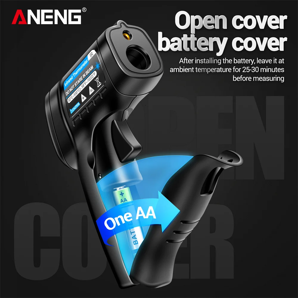 ANENG TH104 Termometro a infrarossi Misuratore di temperatura laser -50~550 ℃   Pistola per temperature senza contatto con schermo inverso VA anche