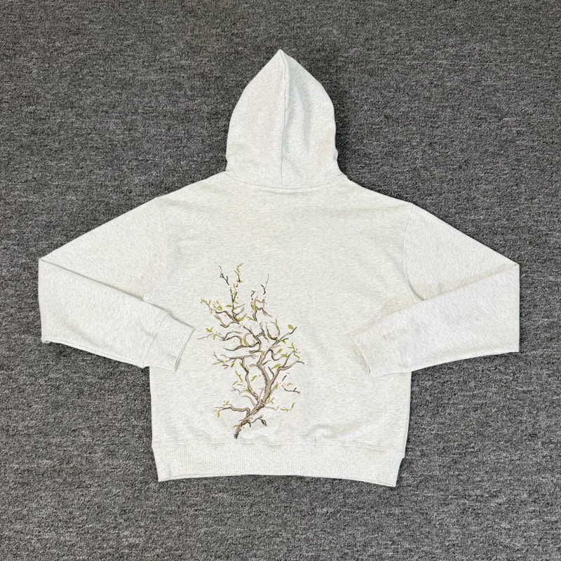 New Fashion Casual All-match Men Women Hoodie Embroidered Cherry Blossom Gray Derschutze Pullover Hoodie