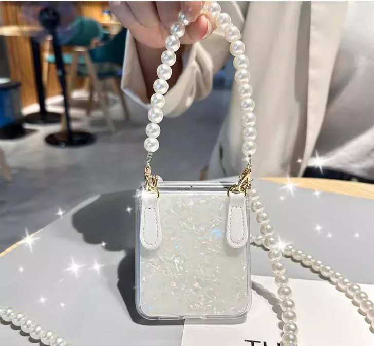 Diy Shell Perle Kette Fall Für Samsung Galaxy Z Flip7 Fall Z Flip 6 5 4 3 Abdeckung Xiaomi Mix Flip 2 fall Moto Razr60 ultra Razr50