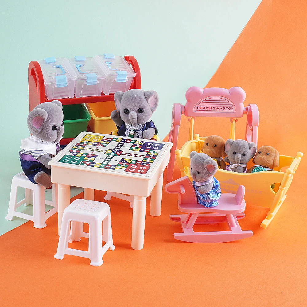 ミニチュア 1:12 DIY フライングチェスセット ドールハウス家具 ベビーベッド ロッキングホース ミニ収納ラック付き 子供用プレイハウスおもちゃ