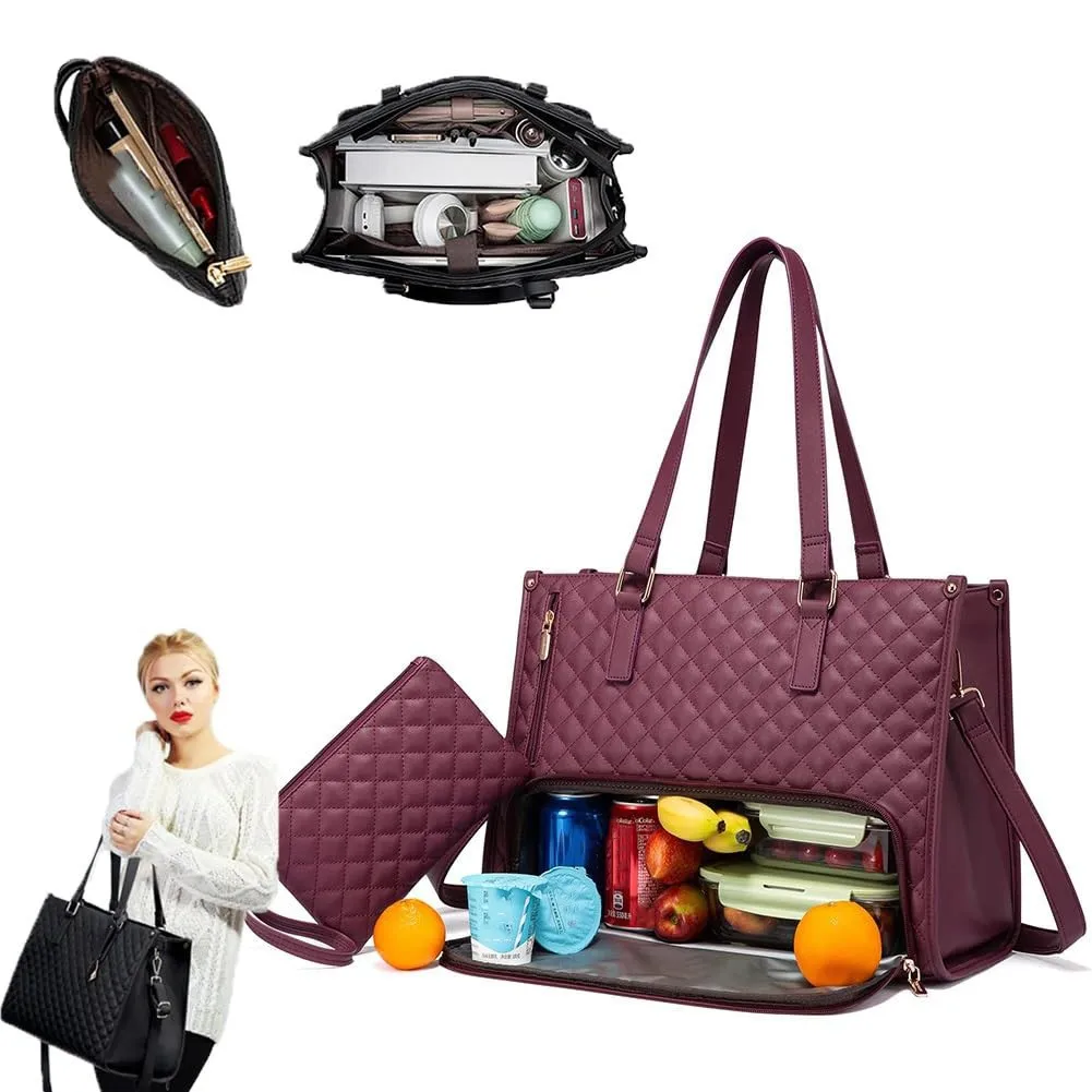 

Сумка-тоут для обеда 2-в-1, сумка для ноутбука 15,6 дюйма с изолированным отделением для обеда, многофункциональная сумка на плечо большой вместимости для офиса