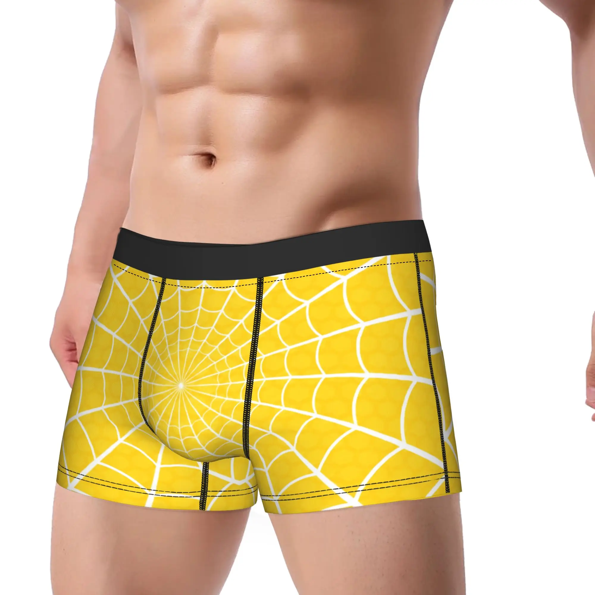 Bright Yellow Spider Web Seamless Pattern  Underpants Breathbale Panties Man Underwear Print Shorts Boxer Briefs
