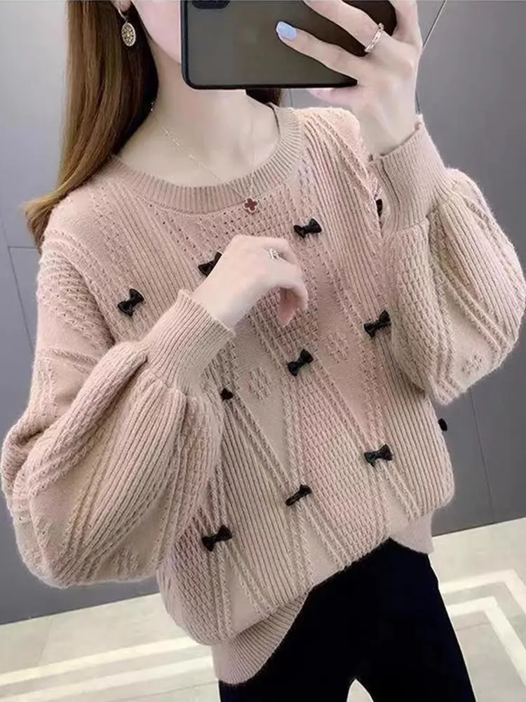 

Корейский свободный крой, вязаный свитер, женский круглый свитер Ne Knot Thiened, осень-зима, модная база irt