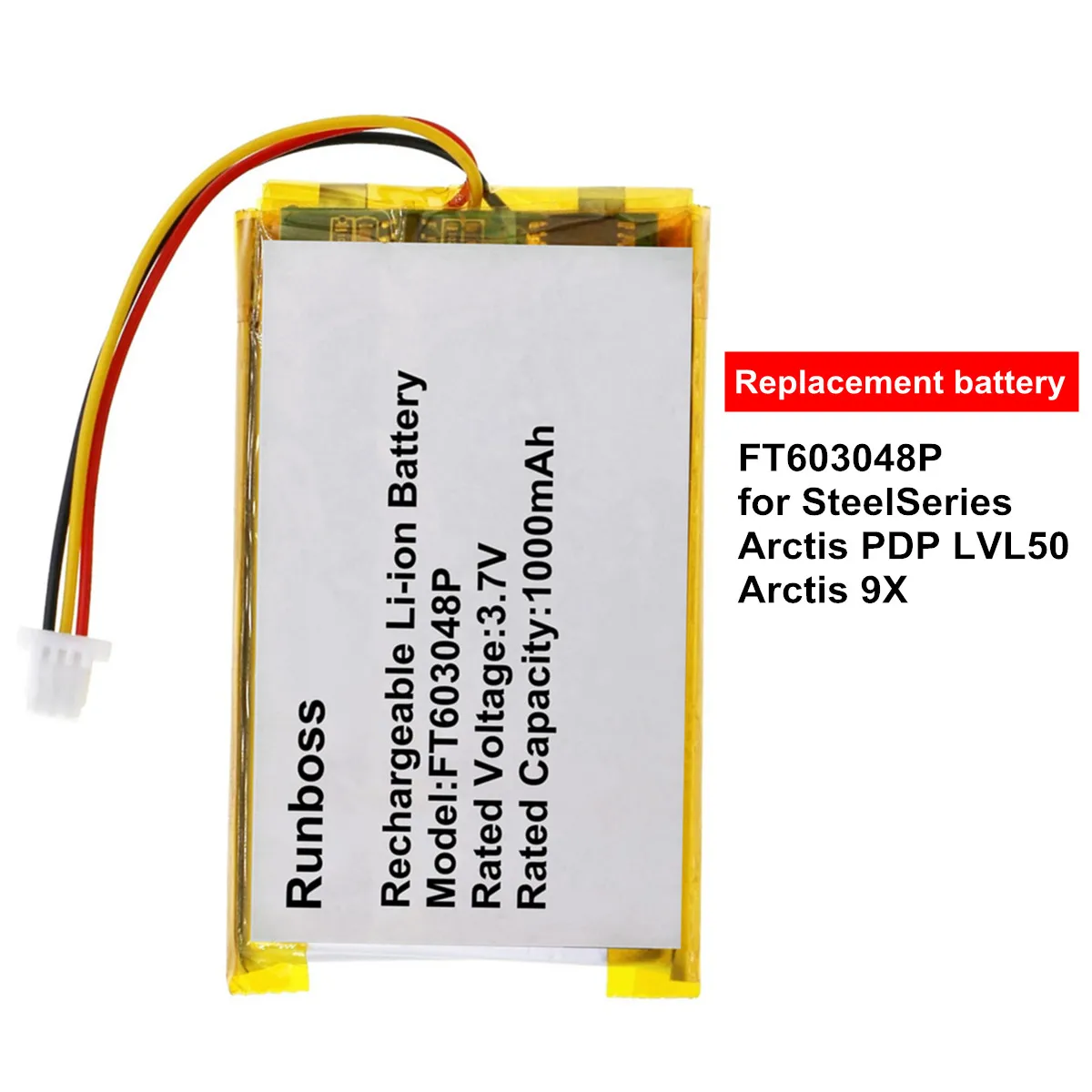 3.7V 1000mAh Replacement Wireless Headset battery FT603048P for SteelSeries Arctis PDP LVL50, Arctis 9X