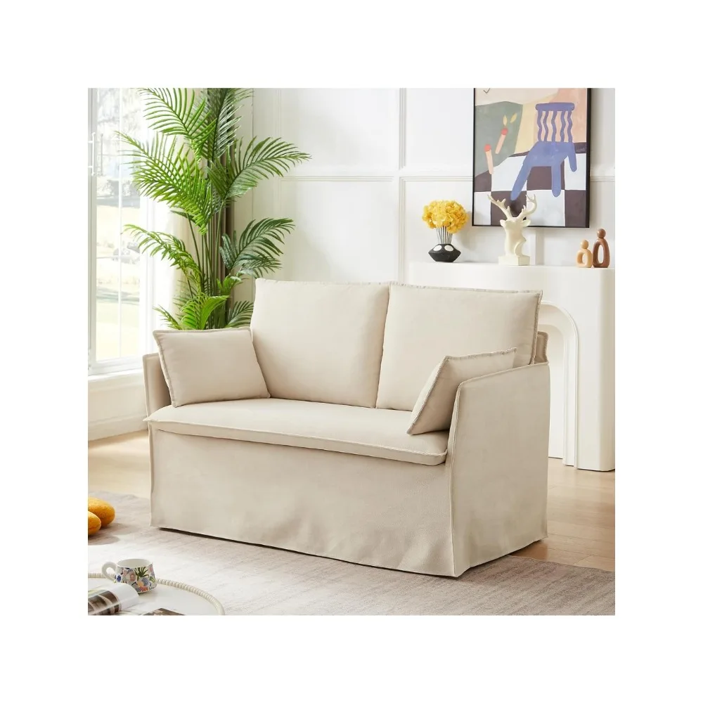 أريكة Sivory صغيرة بمقعدين، أريكة مغطاة مقاس 52 بوصة مع وسادة رمي، إطار معدني قوي، وسادة مقعد واحد، سهلة التجميع، وضعية #4