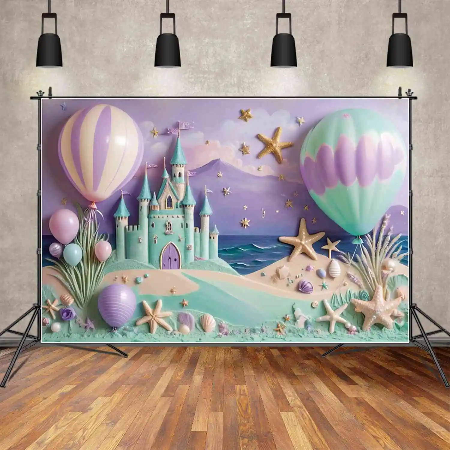 

MOON.QG Beach Sand Castle Birthday Year Backdrops Girls Princess Purple Fairy Background Custom Party Decoration Photozone Props