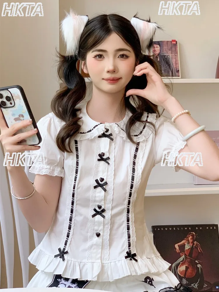 สไตล์ญี่ปุ่นสาวLolitaเสื้อตุ๊กตาพัฟเสื้อแขนสั้น 2025 ฤดูร้อนด้านในสวมใส่ผู้หญิงเสื้อเสื้อ