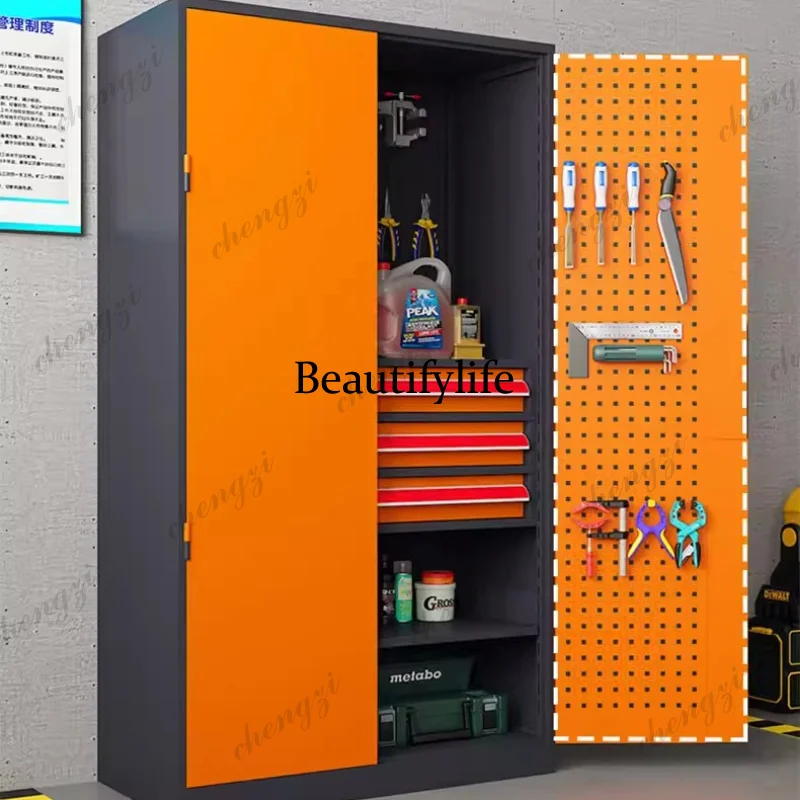 Workshop Tool Cabinet Iron Sheet Auto Repair Tool Box Doubledoor Drawer Storage Cabinet Furniture