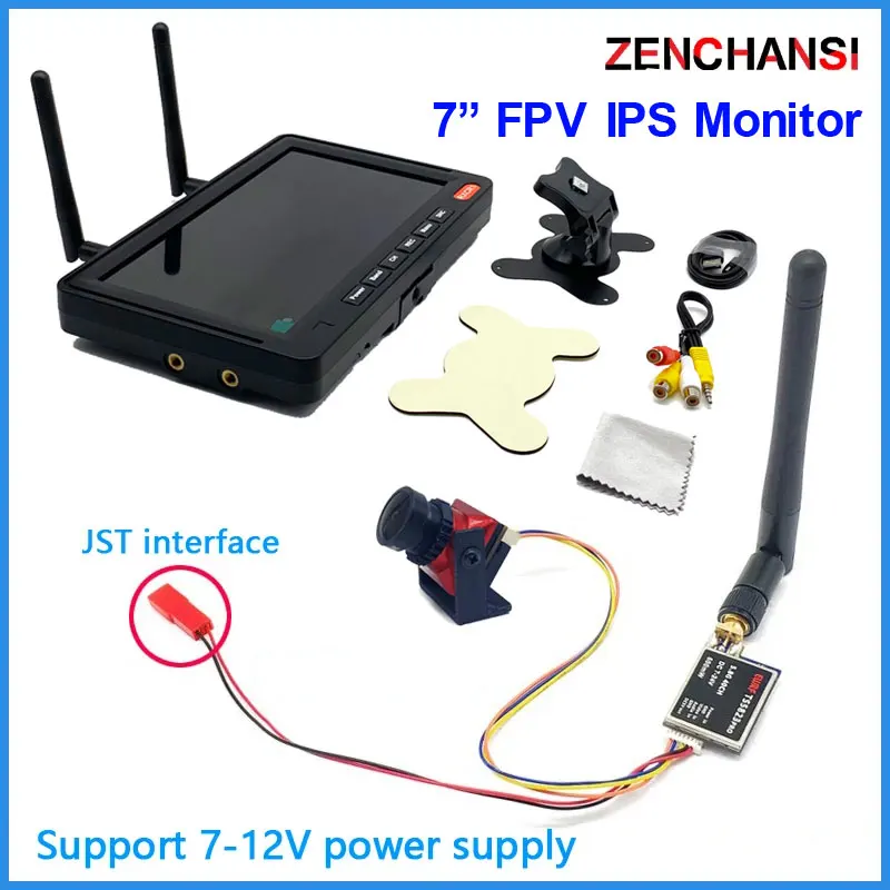 EWRF FPV set 5.8G 56CH 7 inch HD IPS 1024*600 monitor with 600mw transmitter and 2.1mm Cmos 1500TVL fpv camera for RC Drone