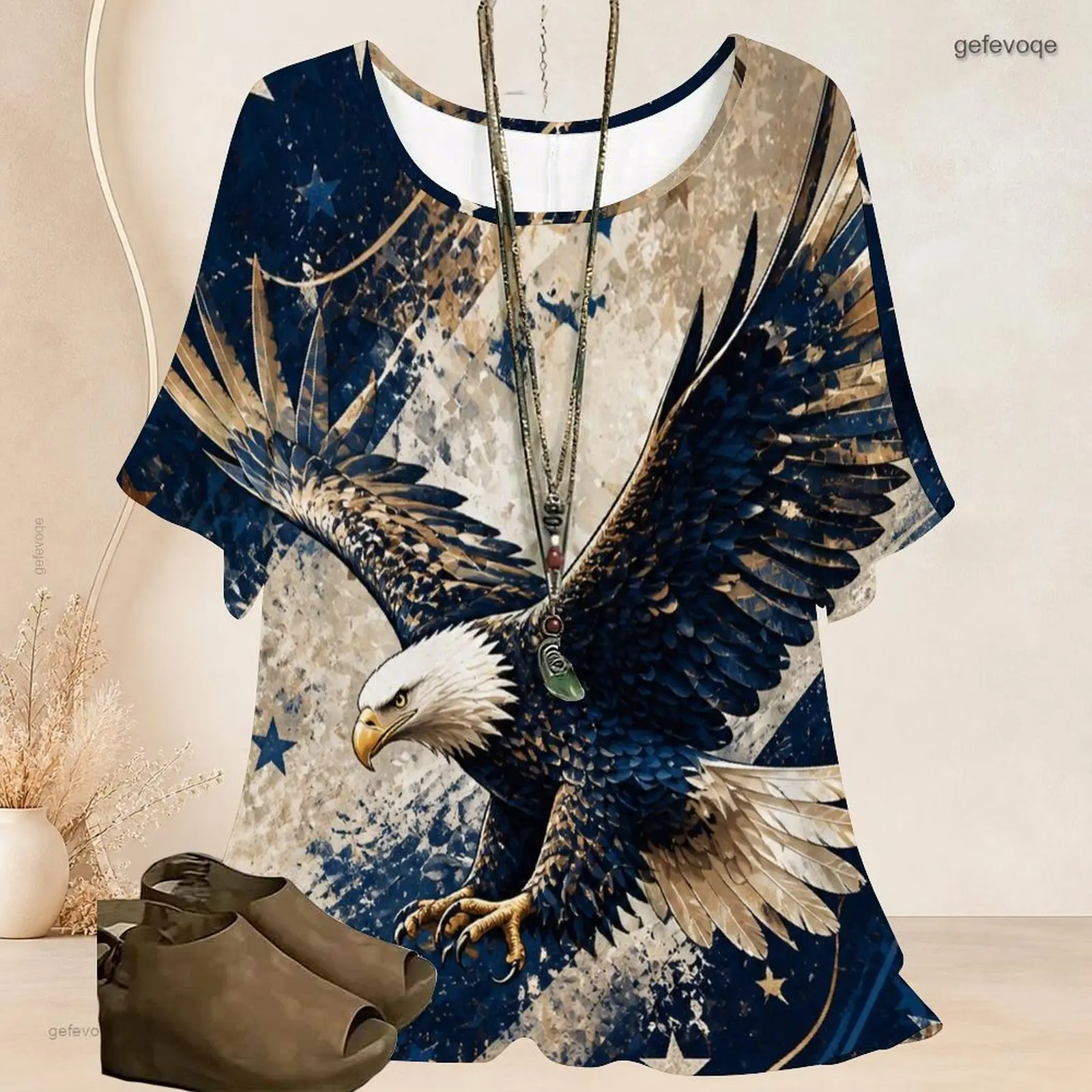 Women Round Neck Batwing Short Sleeve T Shirt Loose Oversized Tunic Top Curved Hem Casual Vintage Blouse Custom Print Ladies
