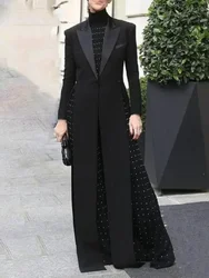 Missuoo Women's Black Extra-long Blazer Coat Lapel Long Sleeves Split-side Elegant Formal Floor Length Tailored Evening Coat