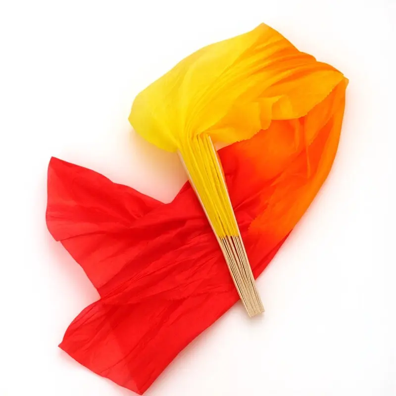 

1.2m Long Folding Dance Fan Made of Premium Faux Silk Fabric in Vibrant Yellow Orange Red Gradient for Stage Performance Belly