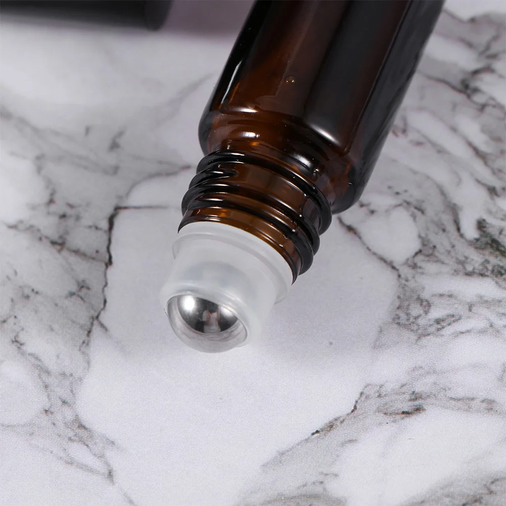 

12 Pcs Bottles Roller Ball Set Refillable Cosmetics Contianer Glass Bottled Brown Essential Oil Travel
