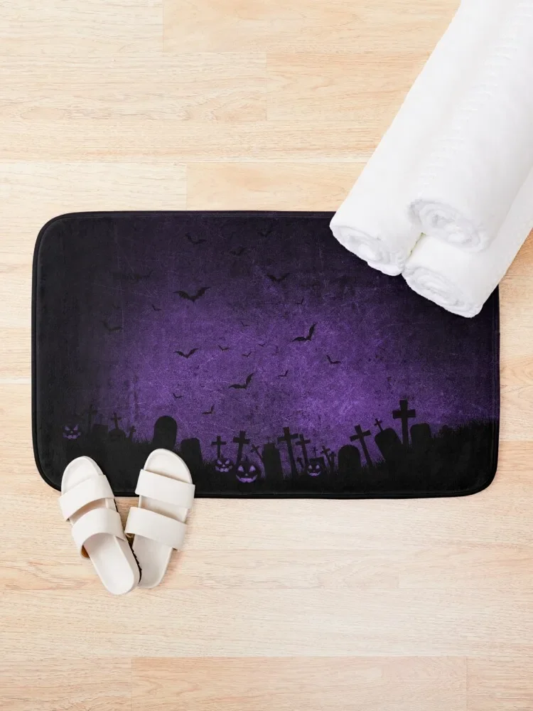 Creepy Grunge Purple and Black Halloween Graveyard Scene Bath Mat Rugs Living Room Sets Of Bathroom Accessories Mat