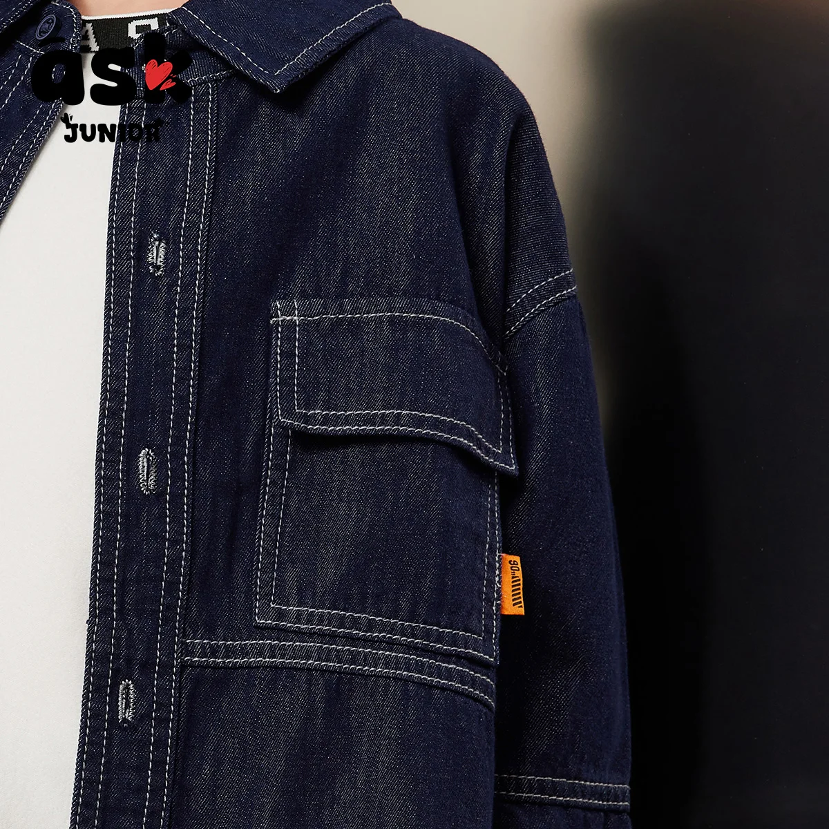 اسأل جونيور المتوسطة والكبار الأولاد الخريف الأطفال خمر غسلها الدنيم في سن المراهقة العصرية بارد طويلة الأكمام التلبيب أعلى سترة #6