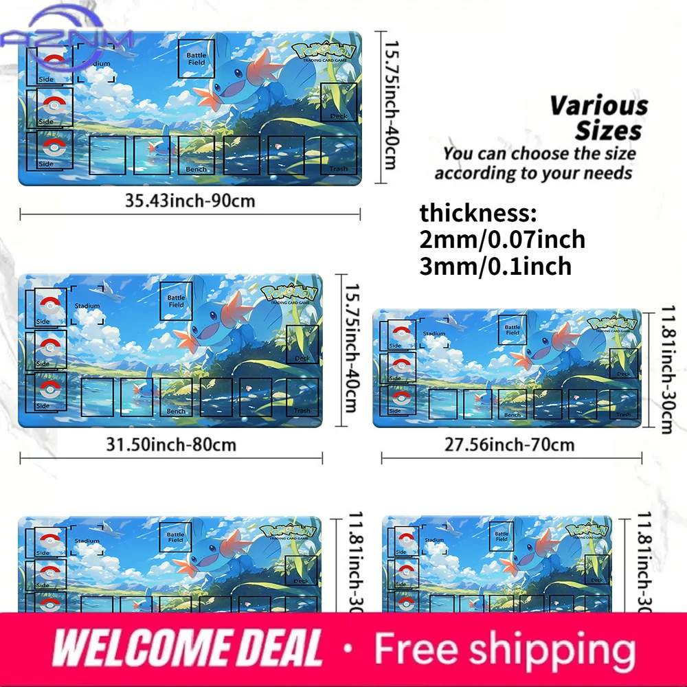 Cute Mudkip Water Landscape Pokemon TCG Playmat Large Non Slip Gaming Desk Mouse Pad Multi Size