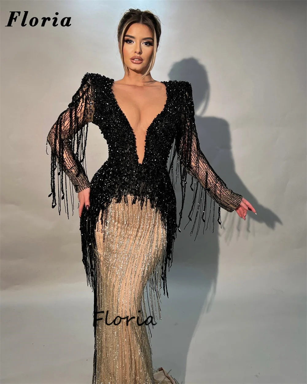 Arabic Mermaid Evening Dress Custom Made Beaded Tassel Formal Occasion Dresses Robes De Soiree Dubai Engagement Party Gowns 2024