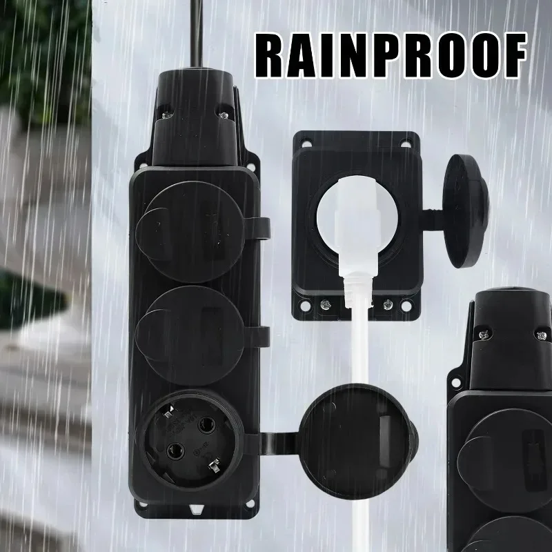 Connector Socket Waterproof Dustproof Design European Standard 1/2/3-position Outlet Wireless Extension Power Strip with Cover