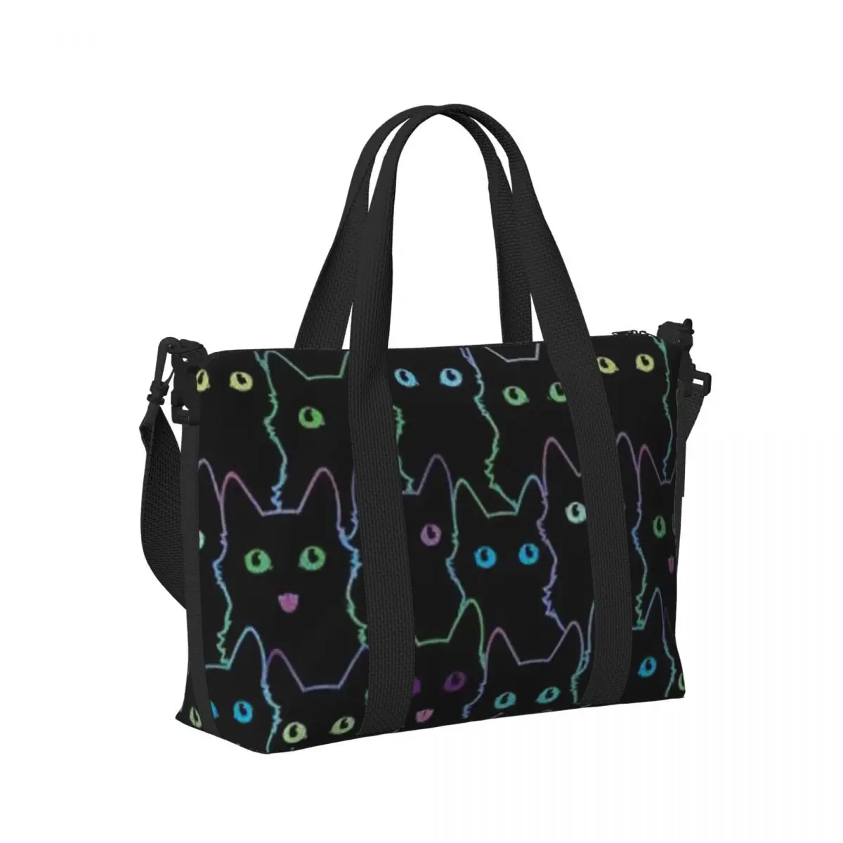 

Black Cats Animal Pet Golden Eyes Beach Travel Bag Tote Bags for Gym Sport Women Shopping Duffle Shoulder Bag