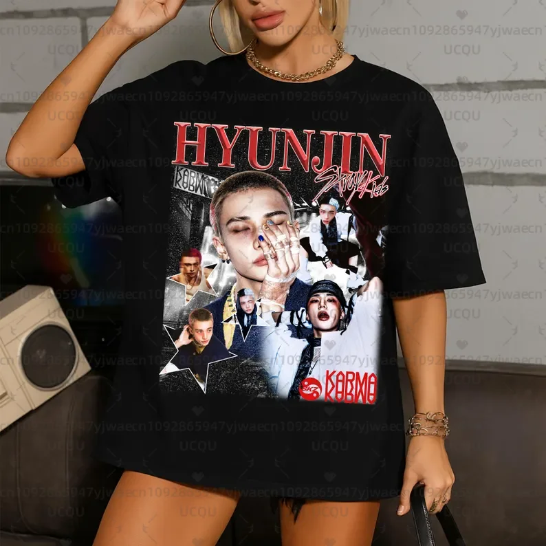 Vintage Bang Chan Felix Kpop Muster T-Shirt Kurzarm Unisex Casual Herren Damen Rundhals T-Shirt Tops