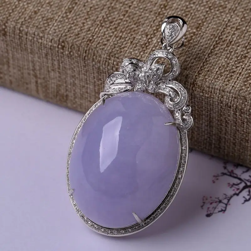 

Natural Jade Chalcedony violet color Oval Necklace Large Pendant high-level and Luxury Fashion Engagement Silver Jewelry