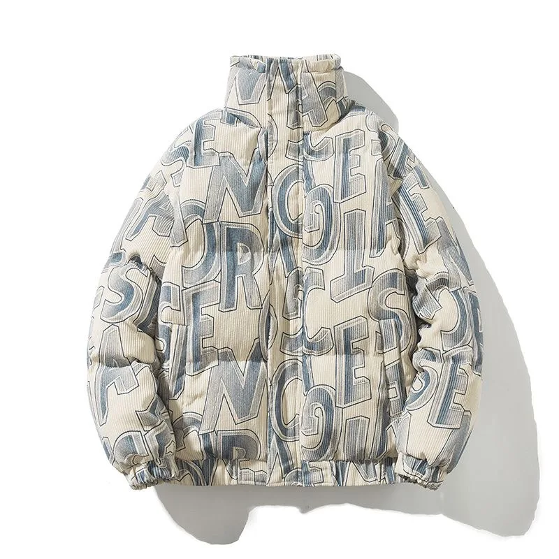 Autumn and Winter New Fashion Trend Printed Thickened Warm Cotton-Padded Jacket Men's Loose Sports Large Size High Quality Coat