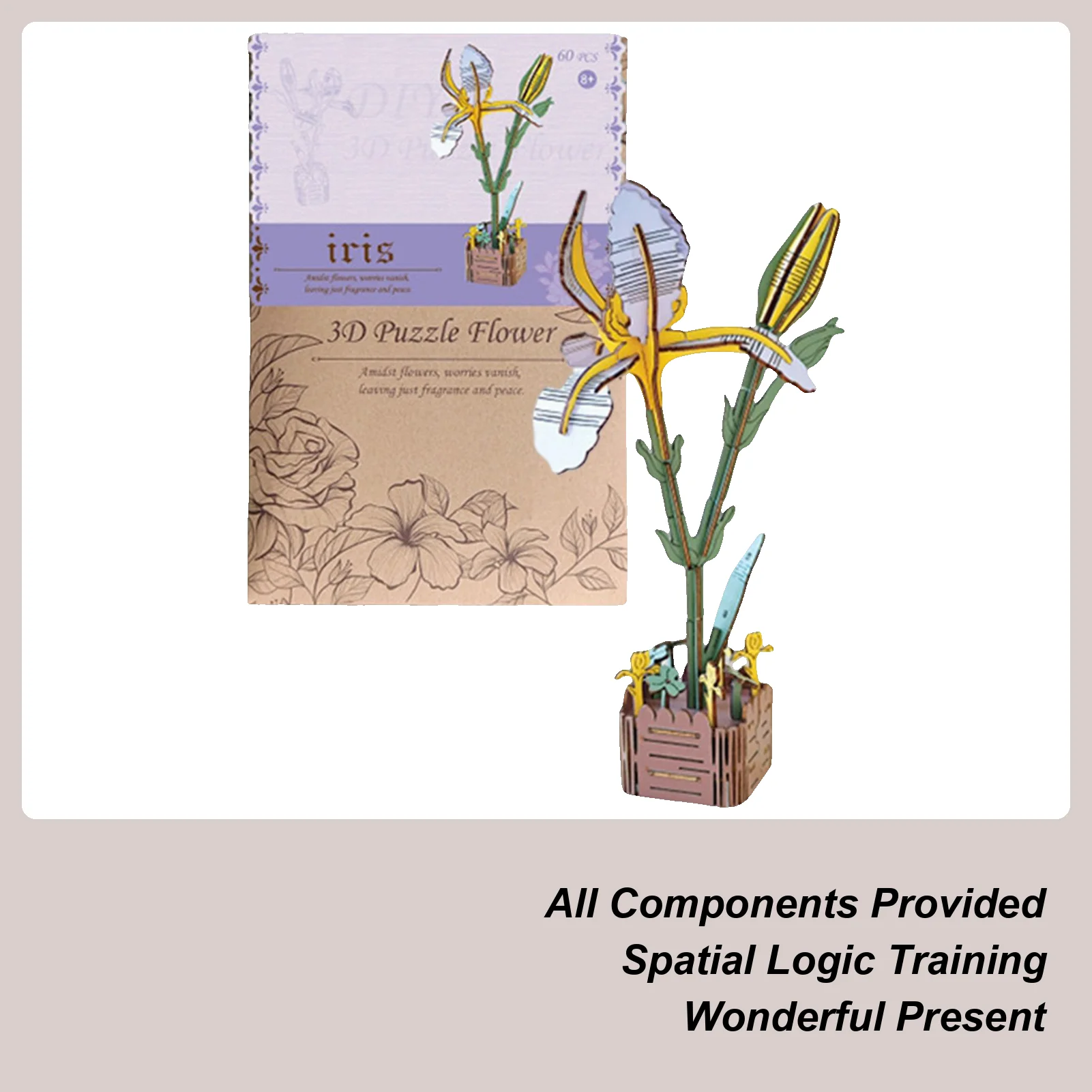 

3D Flower Puzzle Fun Creative Flower Craft 3D Wooden Puzzles For Kids Home Decor Relaxation Shelf Display Table Centerpiece