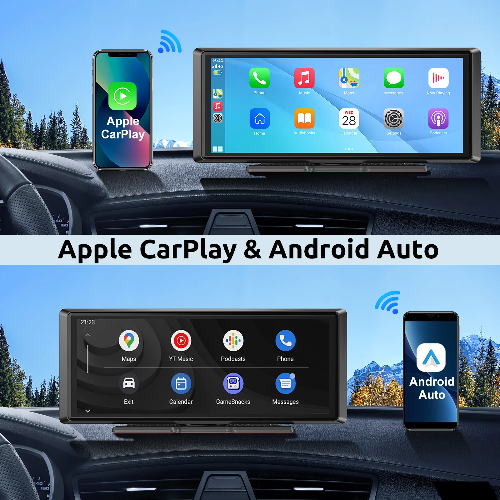 8.1" Portable CarPlay Wireless Android Auto Universal Car Stereo Radio MP5 Player FM BT Touch Screen With Camera For Cars Trucks