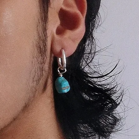 Retro neutral Tibetan handmade earrings fashion blue fashion irregular earrings men's and women's versatile ethnic style Tibetan
