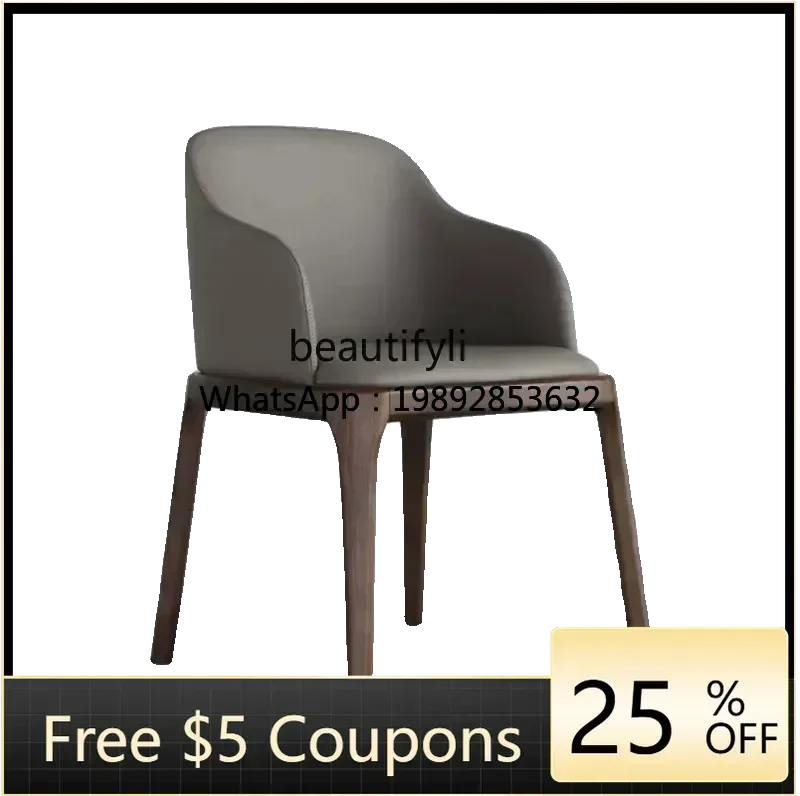 FF Nordic Solid Wood Modern Minimalist Italian Restaurant Hotel Model Room Reception Table and Chair Home Backrest Leather Chair