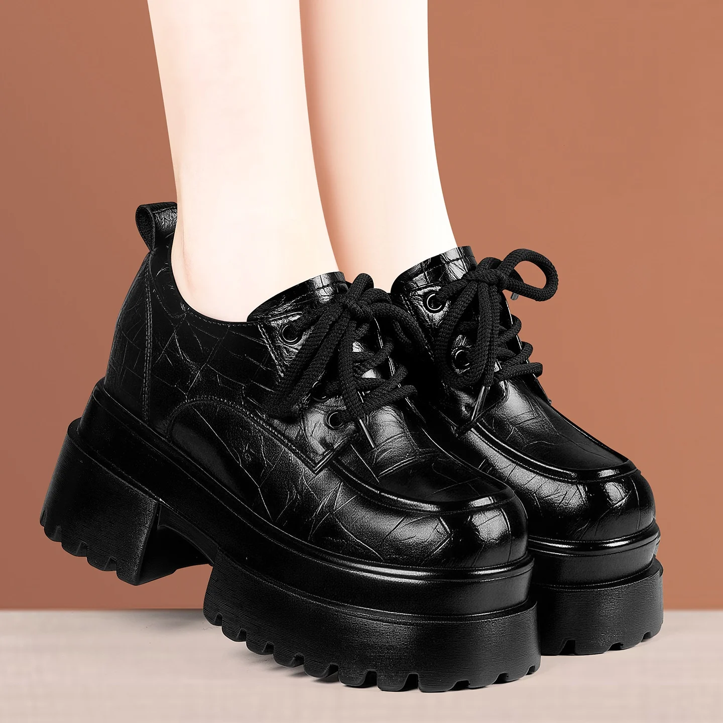 Oxford Lace Up Women - 8cm Quality Comfortable Thick Bottom Chunky
