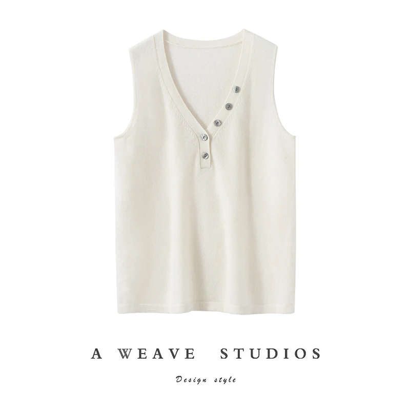 

Новый женский кашемировый жилет с V-образным вырезом, пуловер, свитер без рукавов на пуговицах, тонкий, 100% кашемир, трикотажный топ для весны и осени