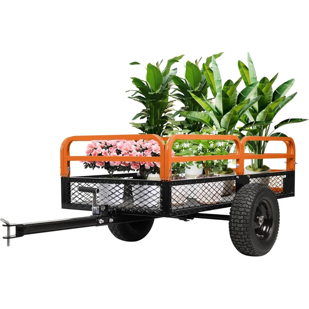 

heavy duty steel dump cart,utility garden trailer 1600 lb capacity for lawn mower,15 cubic feet garden utility trailer with remo