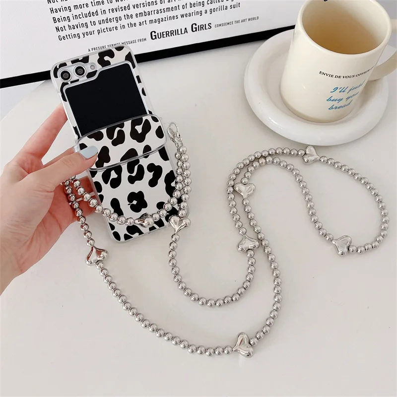 

Leopard Strap Phone Case for Samsung Galaxy Z Flip 3 Z Flip 4 Z Flip 5 Hard PC Back Cover for ZFlip5 Case Shell